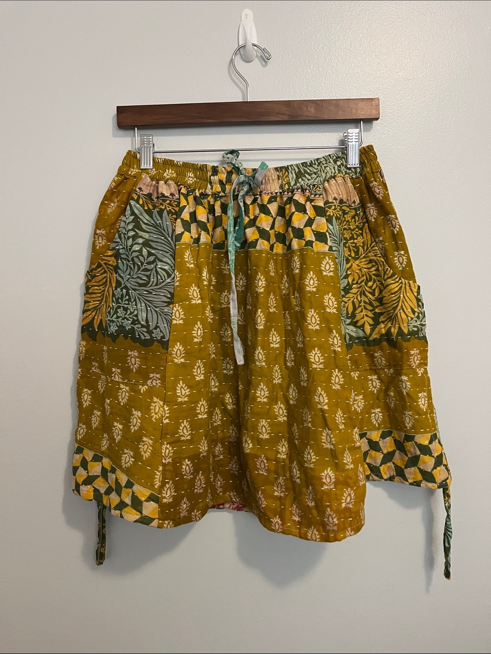 Patchwork Mini Skirt in Mustard and Green
